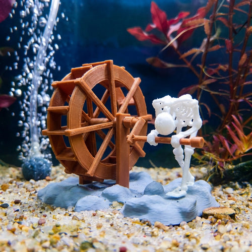 Underwater Spinning Water Wheel Skeleton Tank Ornament