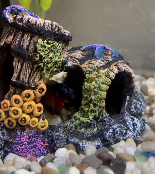 Coral Encrusted Sunken Barrel Cave Tank Decor