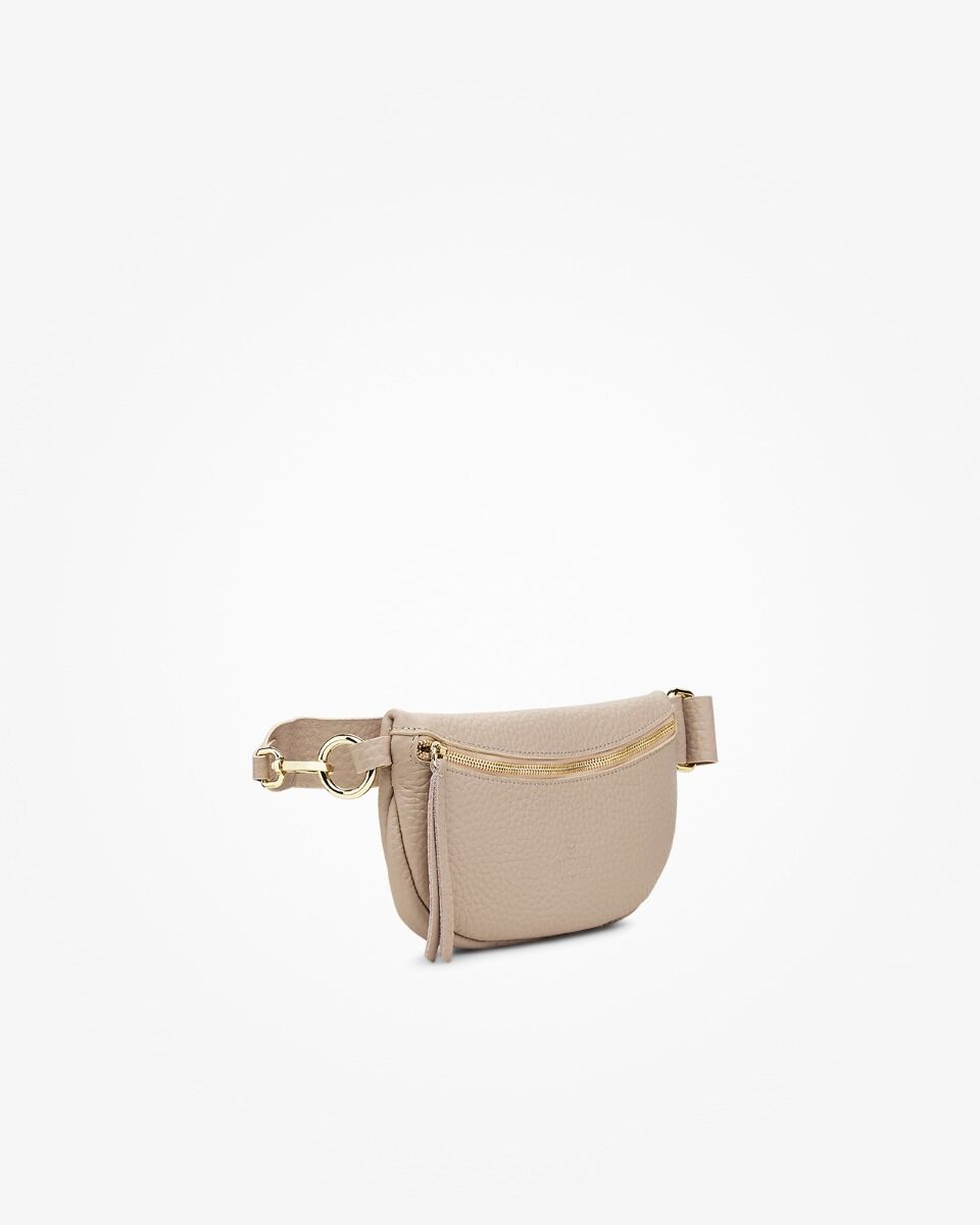 Natural Grain Leather Dual Zip Adjustable Strap Belt Bag