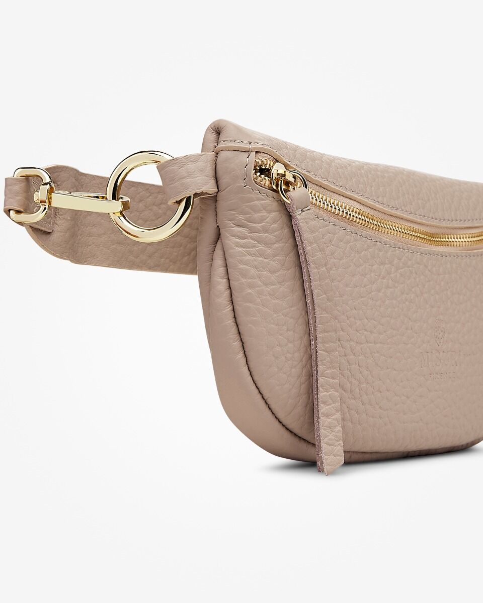 Natural Grain Leather Dual Zip Adjustable Strap Belt Bag
