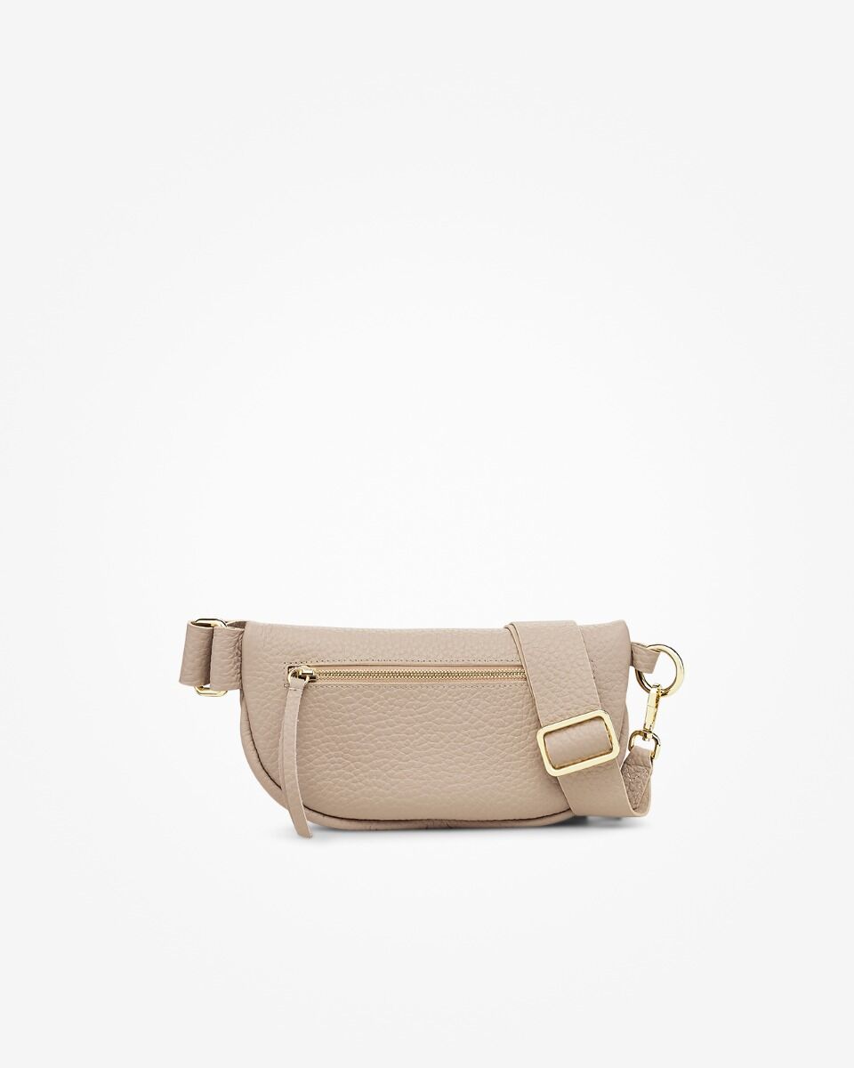 Natural Grain Leather Dual Zip Adjustable Strap Belt Bag