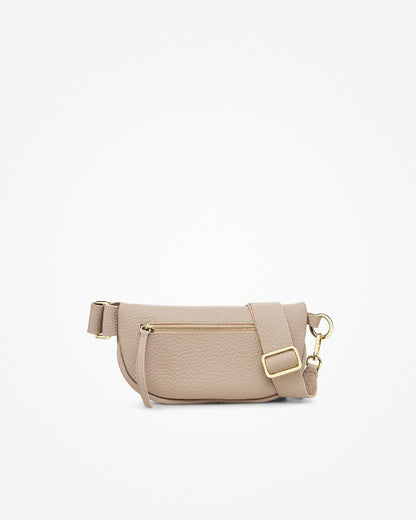 Natural Grain Leather Dual Zip Adjustable Strap Belt Bag
